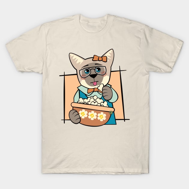 Siamese Cat Popcorn Movies T-Shirt by Sue Cervenka